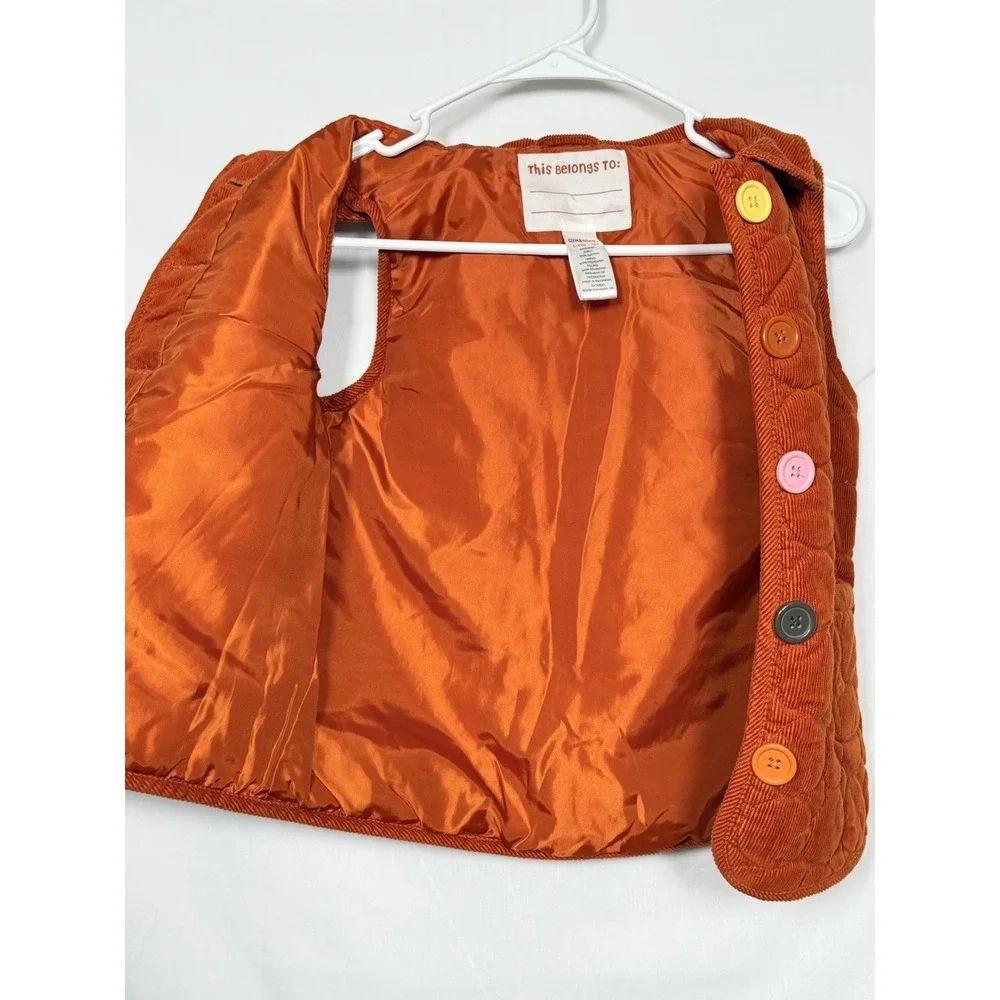 Gymboree Girls Quilted Corduroy Vest Orange 10-12 Button Front Fall Artsy Quirky